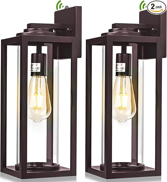 FILIYANO Large Dusk to Dawn Outdoor Wall Lights, Oil Rubbed Bronze, 2 Pack | 16 Inch, Anti-Rust, Waterproof, Brown Exterior Fixtures with Photocell, Modern Farmhouse Sconces for Garage, Porch,Front Door