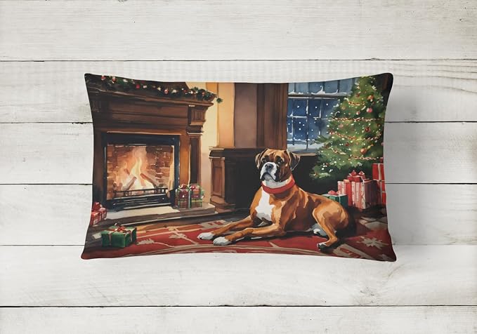 Caroline's Treasures DAC2620PW1216 Boxer Cozy Christmas Throw Pillow Machine Washable, Indoor Outdoor Decorative Pillow for Couch, Bed or Patio, 12HX16W