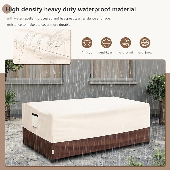 Outdoor Coffee Table Cover,600D Waterproof Patio Rectangular Side Table Covers,36" W x 24" D x 16" H,Outdoor Table Covers Waterproof Rectangle(Beige)