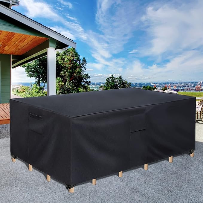 Patio Furniture Covers, 600D Outdoor Furniture Cover Waterproof, Patio Cover for Outdoor Furniture, Table and Chair Set Covers for Rainy, Snowy and Sunny, 108 x 82 x 27.8 Inch