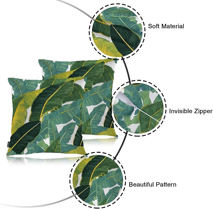 Swono Palm Leaves Home Decorative Throw Pillows Covers, Tropical Leaf Jungle Palms Set of 2 Outdoor Pillow Case for Livingroom Bedroom, Boho Pillow Cushion Covers for Man Woman 18"X18", Green