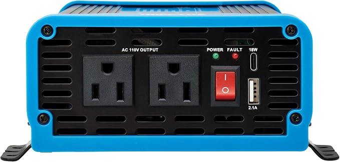 Tripp Lite 600W Compact Pure Sine Wave Power Inverter, 3 Outlets, 1 USB + 1 USB-C Charging Ports, Remote Control via RJ12 Telephone Cable, Included Mounting Brackets, 2-Year Warranty (PINV600SW-120)