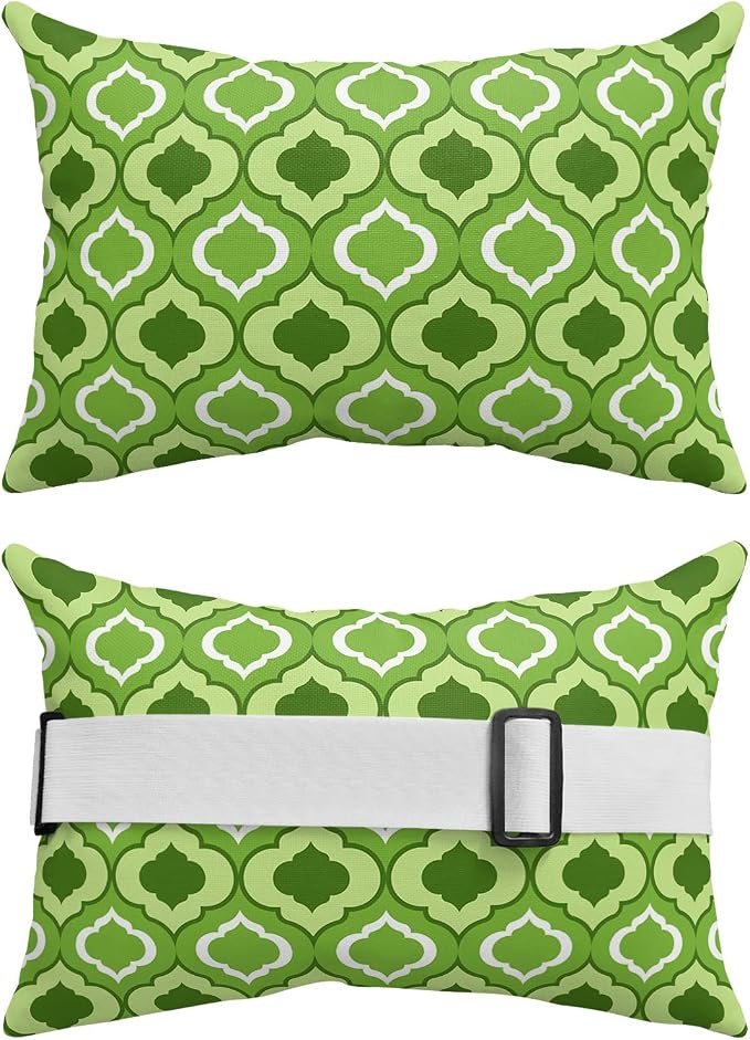 Outdoor Pillows Covers with Inserts Green Moroccan Pattern Geometric Waterproof Recliner Pillow with Adjustable Strap Throw Pillows for Patio Furniture Pool Lounge Chair, 11x16 inch, 1PCS