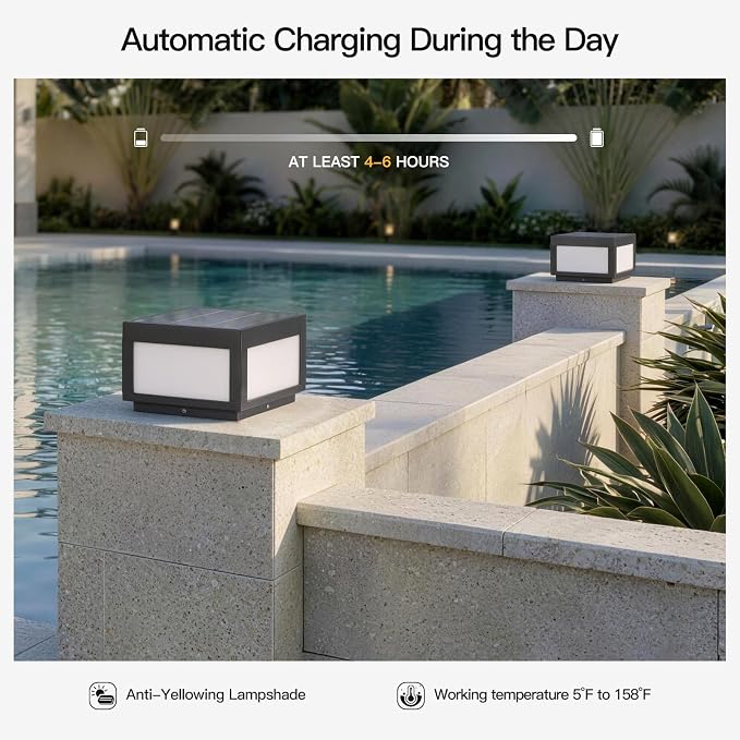 MVBT Square Solar Post Lights, 10" Column Light, 3000K Pillar Light Outdoor | Modern Column Lamp Waterproof, Dusk to Dawn Post Lantern, Stainless Steel Gate Post Light for Outside Patio Yard Fence Deck