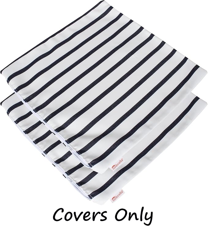 Outdoor/Indoor Sunbrella Throw Pillow Cover Only Square Set of 2 Pieces 18 inch x 18 inch Lido Indigo Stripe - Insert Not Included, Indigo/White