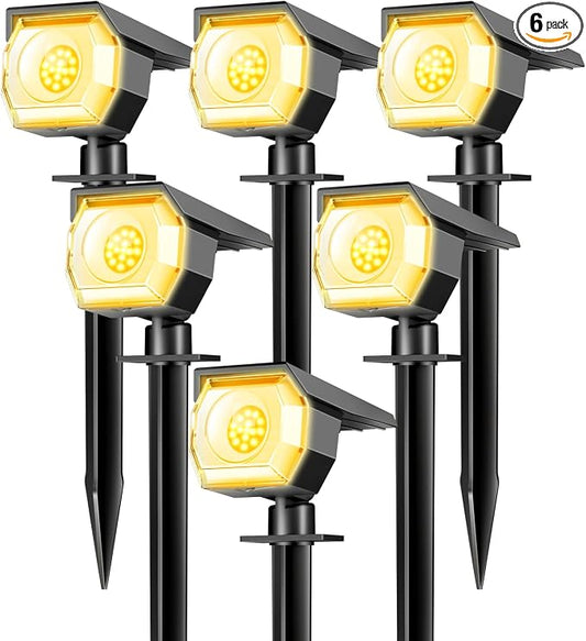 6 Pack Solar Spot Lights Outdoor Waterproof, Landscape Spotlights | Warm White, Solar Powered, Auto On/Off, Lighting for Outside Pathway Yard Lawn Flag Garden Walkway Pathway