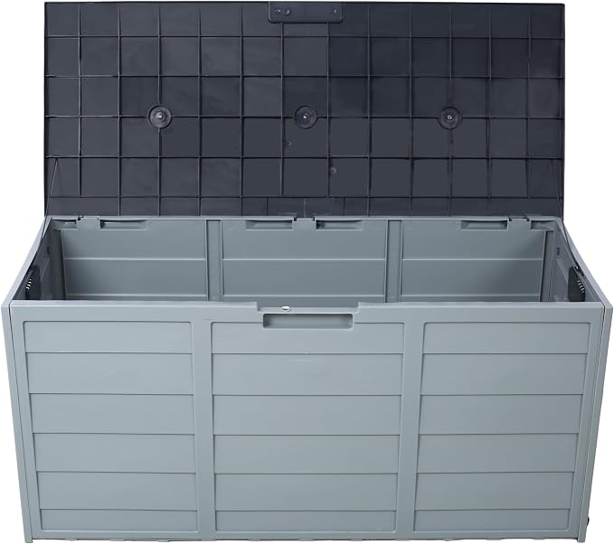 75 Gallon Outdoor Deck Box with Wheels, Resin Patio Storage Box for Cushions, Garden Tools and Poolside Essentials, Large Backyard Storage Bin, 44" × 19.2" × 21.2