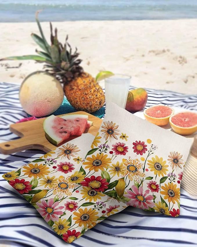 Outdoor Waterproof Pillow Covers for Patio Furniture Pink Purple Floral Decorative Throw Pillow Cover Red Yellow Flowers Pillowcases Set of 2 Cushion Case for Sofa Couch Chair Home Decor 16"x16"