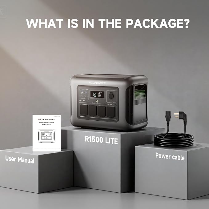 ALLPOWERS Portable Power Station R1500 LITE,1056Wh LiFePO4 (LFP) Battery,Solar Generator (Solar Panels Optional),1600W AC/100W USB-C Output for Outdoor Camping,Travel,Hunting,and Power Outages