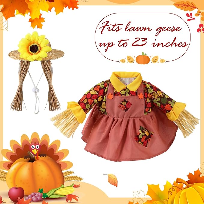 FuWeave Fall Porch Goose Outfit Maple Goose Costume Fancy Porch Geese Clothes with Wide Hat for 23" 17" Outdoor Patio
