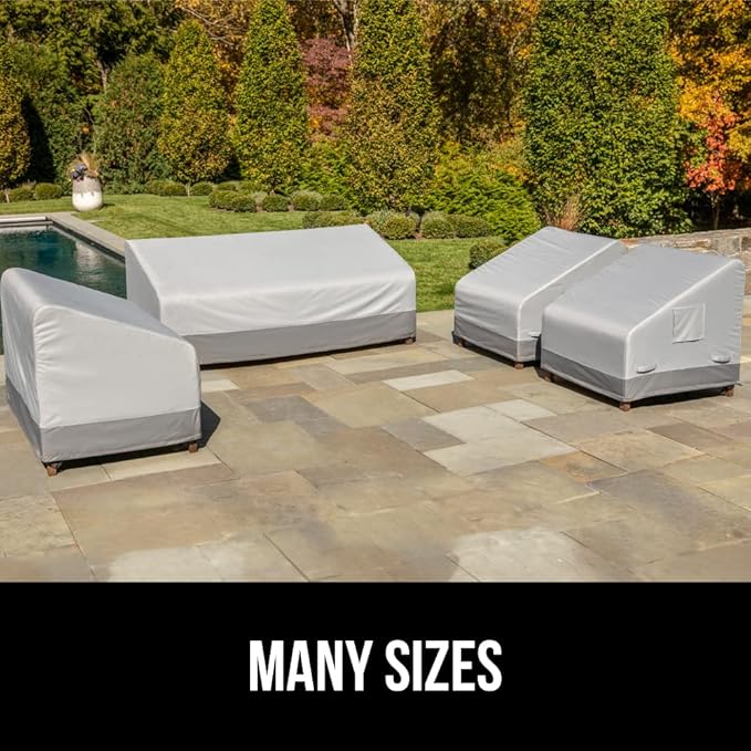 GORILLA GRIP Waterproof Medium Outdoor Patio Chair Cover, 2 Pack, 30 Inch, Heavy Duty 600D Furniture Covers Sets for Winter, Keep Cushions Dry, Protects from Sun, Snow, Rain, Windproof, UV Coated