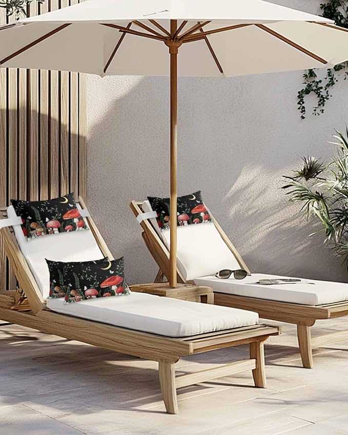 Outdoor Pillows Covers with Inserts Mushroom Plant in Starry Sky Moon Waterproof Recliner Pillow with Adjustable Strap Throw Pillows for Patio Furniture Pool Lounge Chair, 11x16 inch, 1PCS