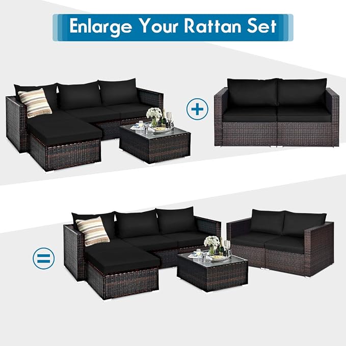 COSTWAY 2PCS Patio Rattan Corner Sofa Sectional Furniture Conversation Set
