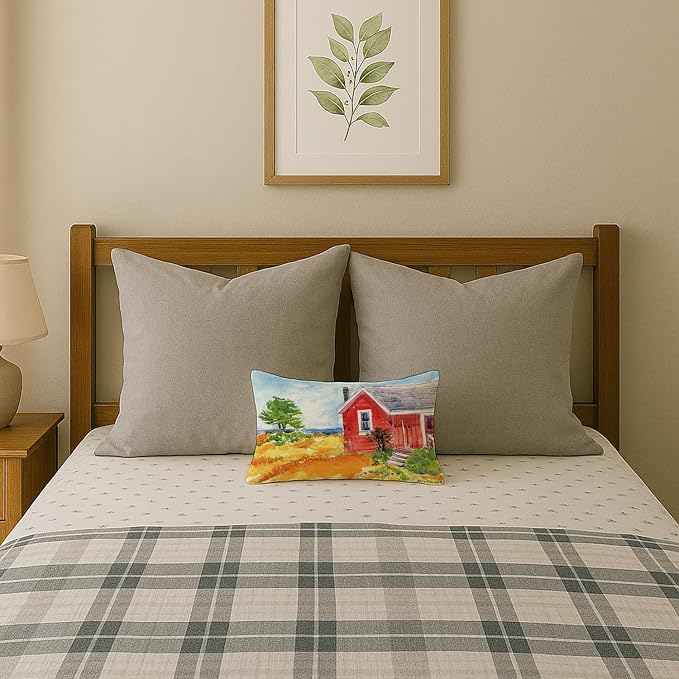Caroline's Treasures 6041PW1216 Old Red Cottage House at The Lake or Beach Canvas Fabric Decorative Pillow Machine Washable, Indoor Outdoor Decorative Pillow for Couch, Bed or Patio, 12HX16W