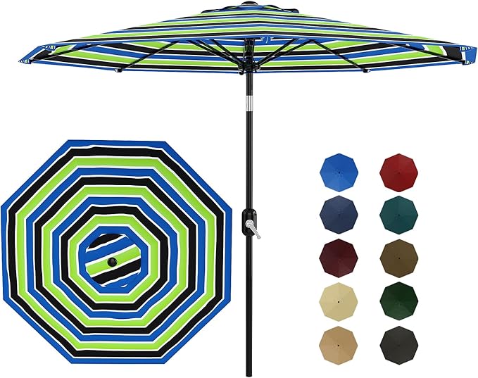 10Ft Patio Umbrella - 8 Sturdy Ribs Outdoor Table Umbrella with Crank Lift & Push Button Tilt - Market Umbrella for Pool, Deck, Yard, Garden - Turquoise