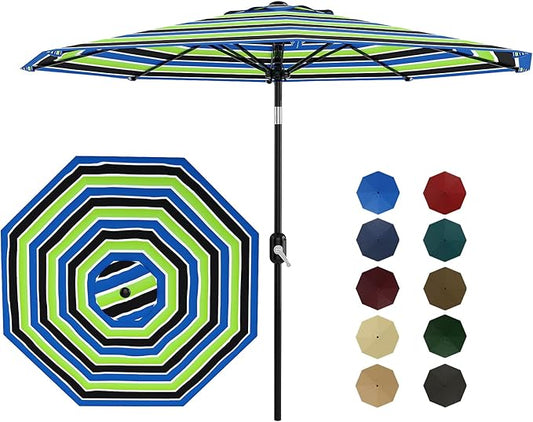 10Ft Patio Umbrella - 8 Sturdy Ribs Outdoor Table Umbrella with Crank Lift & Push Button Tilt - Market Umbrella for Pool, Deck, Yard, Garden - Turquoise