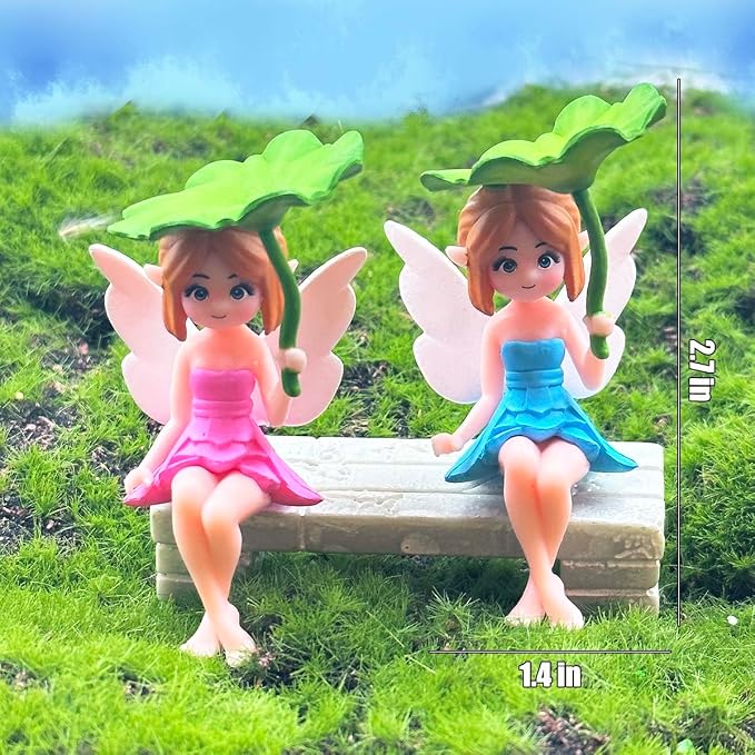 Miniature Fairy Figurines - 4Pcs Flower Small Fairies Ornaments Resin Mini Fairy Figurines Tiny Elf for DIY Fairy Garden Flower Pot Bonsai Micro Landscapes Craft Decoration Accessories (lotus leaf)
