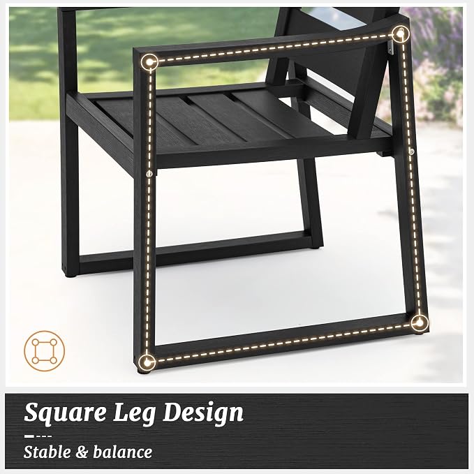 Cozyman HDPS Outdoor Dining Chairs Set of 8, 350 LBS, Patio Dining Chairs with Armrest, All Weather Outdoor Kitchen Chairs with Square Frame Legs for Outdoor Indoor, Lawn, Garden, Backyard, Black