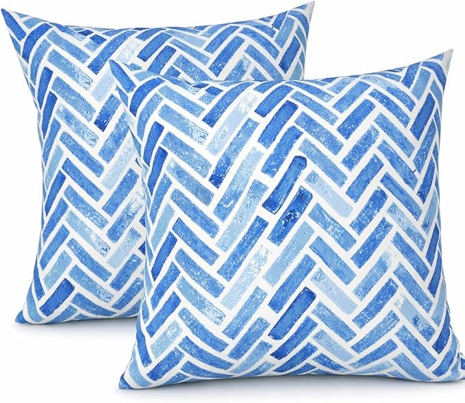 2 Pack Outdoor Throw Pillows, 18x18 Decorative Pillows with Insert, Waterproof Patio Cushions for Garden, Porch, Poolside, Soft Outdoor Pillows Decorative Pillow Covers for Indoor Outdoor