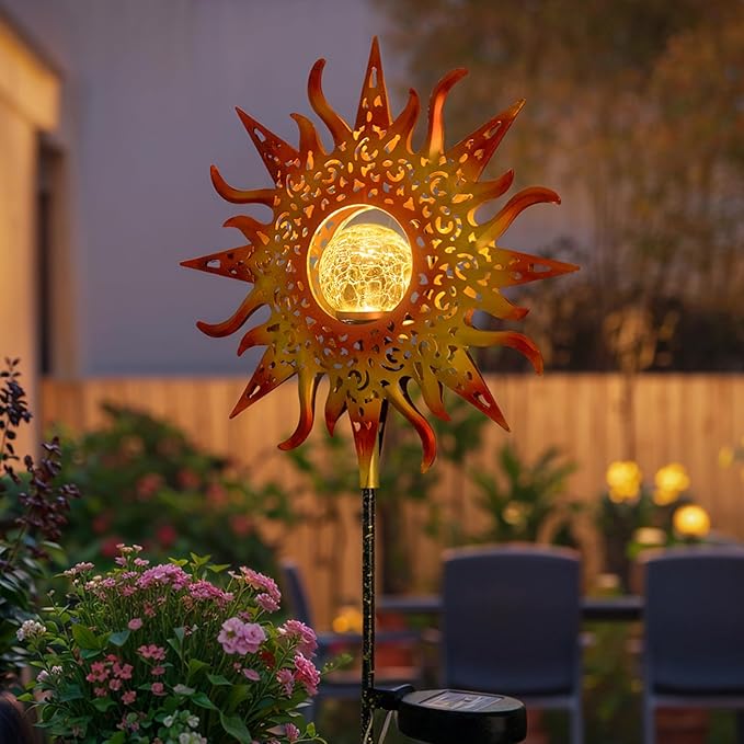 TAKE ME Sun Solar Lights Garden Outdoor Waterproof Metal Stakes for Patio Yard Walkway LawnPatio Mothers Day Gifts Mom Wife Grandma (Red Sun)