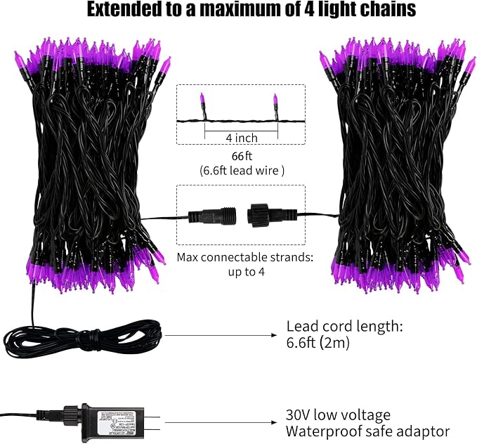 Minetom Halloween String Lights Outdoor, 66Feet 200 Led Purple Lights with 8 Lighting Modes for Halloween Garden Christmas Xmas Tree Lights Decor(Purple) | 8 Lighting Modes, Connectable, Waterproof, Christmas Mini Lights for Bedroom Door Haunted House ...