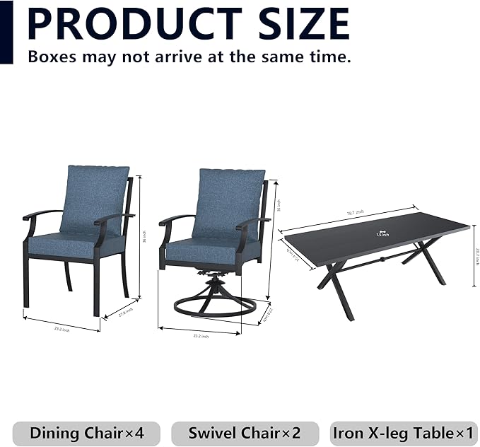 Kullavik 9 Pieces Outdoor Dining Set,Patio Dining Table and Chairs Set for 8,Fence Pattern Back Chairs with Thickened Cushions & Rectangular Metal Dining Table with Umbrella Hole for Patio,Navy Blue