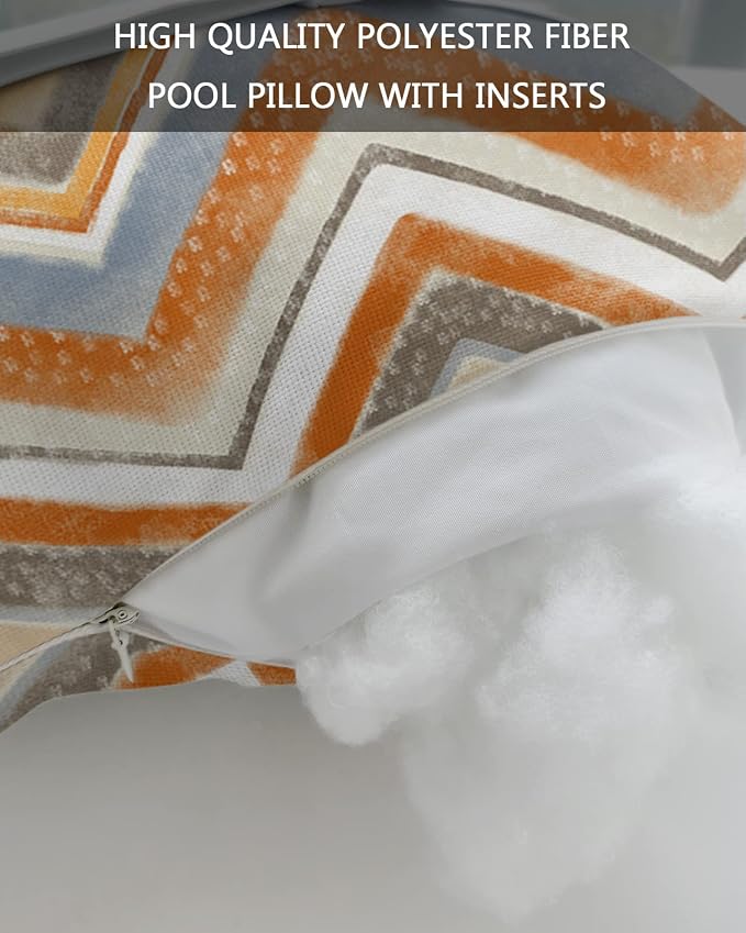 Outdoor Pillows Covers with Inserts Northern Europe Orange Geometric Wave Stripes Waterproof Recliner Pillow with Adjustable Strap Throw Pillows for Patio Furniture Pool Lounge Chair, 11x16 inch, 1PCS