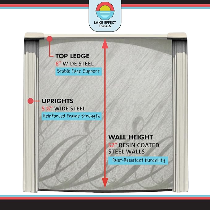 Lake Effect Pools 'Meadows Reprieve' 18 ft x 33 ft Oval Above Ground Swimming Pool Bundle | 52 Inch Steel Sided Walls | Kit Includes: 25 Gauge Liner, A-Frame Ladder, Sand Filter/Pump, & Skimmer