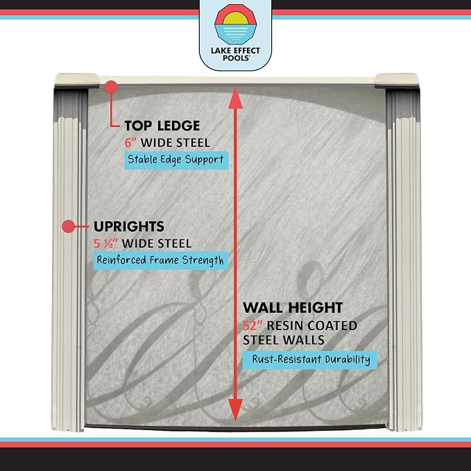 Lake Effect Pools 'Meadows Reprieve' 21 ft Round Above Ground Swimming Pool Bundle | 52 Inch Height | Steel Sided Walls | Kit Includes: 25 Gauge Liner, A-Frame Ladder, Sand Filter/Pump, & Skimmer