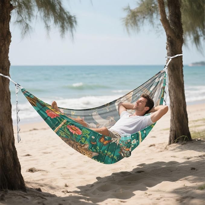 FRMG Cute Cat Camping Hammock 500 lbs Capacity Portable Hammocks with Tree Straps & Attached Carry Bag, Camping Essentials Gear 2013689a