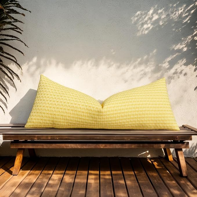 Kevin Textile Outdoor Waterproof 14"x36" Pillow Cover 1 Pack, Yellow | Water Resistant Weaving Faux Linen Texture Throw Pillow Covers, Outside Decorative Pillowcases for Garden Patio Balcony Couch