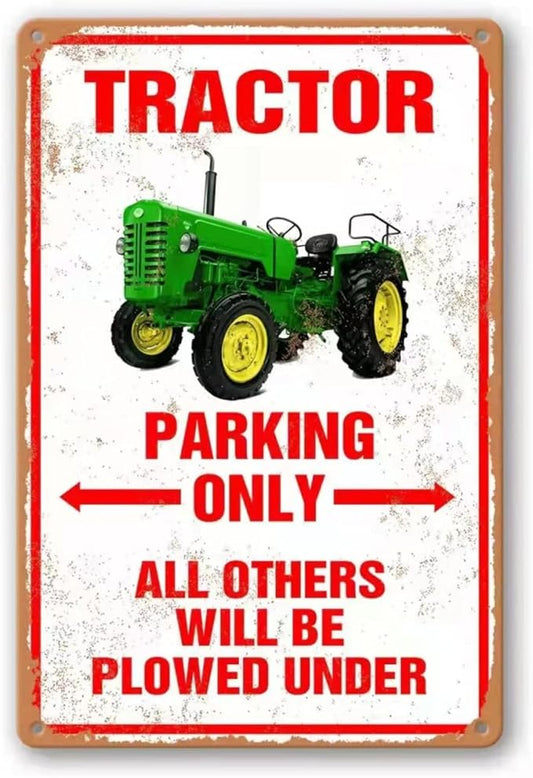 Tractor Tin Signs Antique Tractor Wall Decor Outdoor Tractor Crossing Signs Metal Tractor Parking Only All Others Will Be Plowed Under Sign Tractor Crossing Road Sign Red Tractor Gifts For Men Farming