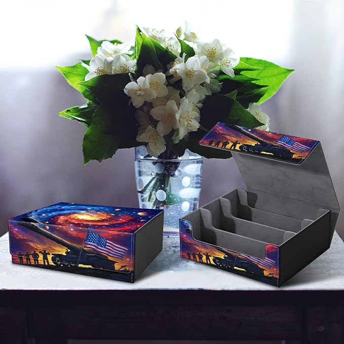 Large Card Deck Box for MTG, Fits 1200+ Sleeved Cards, PU Leather Storage Case with Strong Magnetic Closure, Multiple Colors Available for TCG CCG Baseball Card Collections, Starry Sky Flag