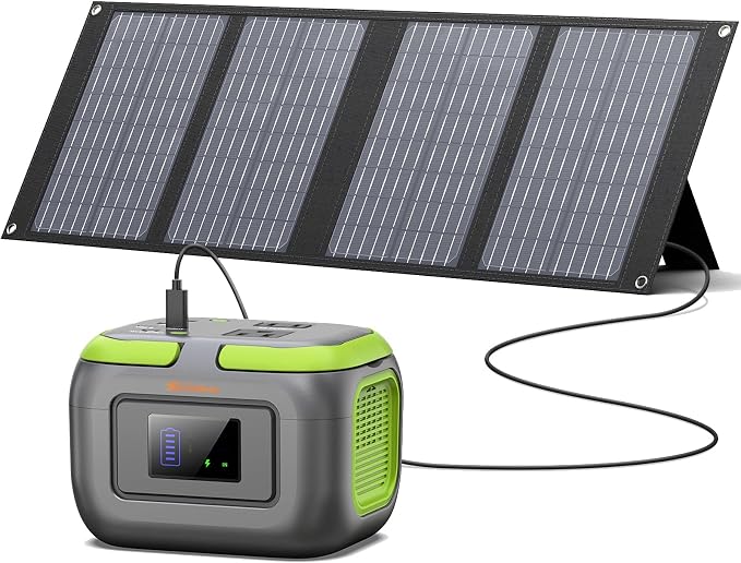 Solar Power Station with Solar Panel 40W, 120W 110V Portable Power Bank with AC Outlet for Outdoor Laptop Smart Device Camping RV Hiking Outdoor Backup Portable Battery with Solar Charger