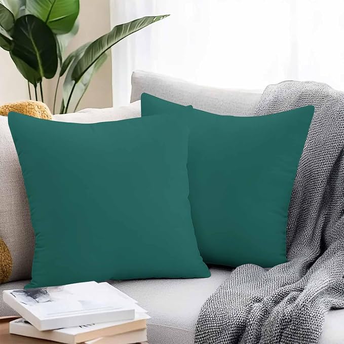 Throw Pillow Covers 16x16 Inch Set of 2, Dark Green Waterproof Outdoor Cushion Covers, Modern Pure Dark Green Decorative Pillowcases for Couch, Sofa, Bed, Garden, Patio