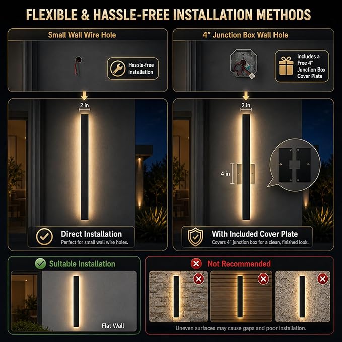 Outdoor Wall Lights, 2 Pack 79 Inch Black LED Exterior Light Fixtures Wall Mount, Modern Outdoor Lights Exterior Sconce 3000K Long Strip Wall Lamp Outside Lighting for Garage, House