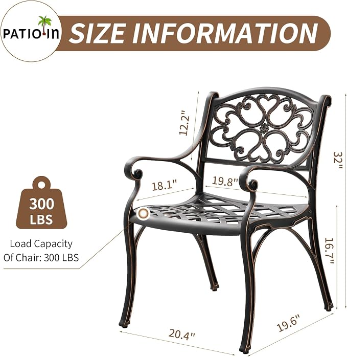 3 Piece Patio Bistro Set, Outdoor Cast Aluminum Dining Set, Patio Bistro Furniture Set Round Table with Umbrella Hole for Backyard Lawn Garden