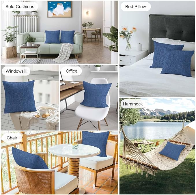 Pack of 2 Waterproof Outdoor Pillow Covers 16x16 Inch Decorative Pillow Covers Navy Blue Throw Pillowcases Vintage Country Monochrome Farmhouse Outdoor Cushion Cover for Couch, Patio, Tent