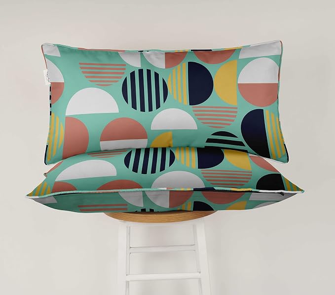 Indoor/Outdoor Polyester Fabric Lumbar Pillow Cover, All-Weather Waterproof Rectangular Cushion Case for Patio Furniture, 12 x 18 Set of 2 - Geometric-59