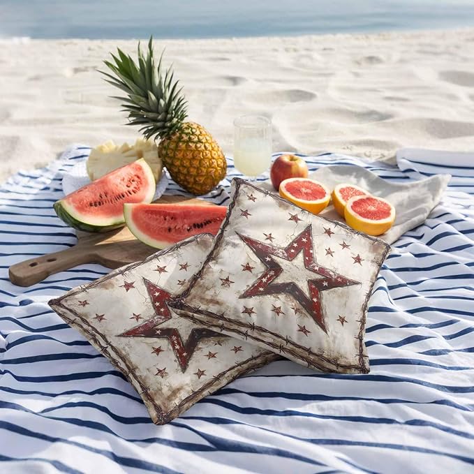 Texas Star Western Outdoor Pillow Covers 20x20 Inch Throw Pillow Covers Set of 2 Waterproof Decorative Pillow Cases Country Stars Vintage Cushion Covers for Patio Furniture Garden Couch Sofa