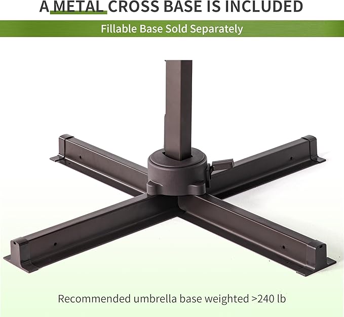 JZAC & QZYD 9x12 FT Outdoor Cantilever Patio Umbrella with LED Lights, Large Heavy Duty 2-Tier Aluminum Offset Umbrellas with 360-Degree Rotation for Pool Deck, Grey
