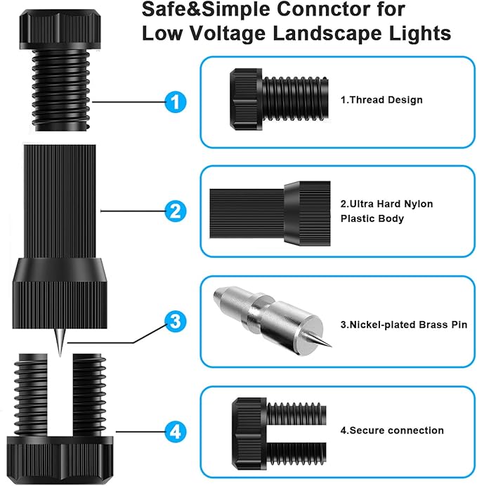iCreating 30Pack Low Voltage Wire Connector AC 12V, Landscape Lighting Connectors Waterproof for 12/2 14/2 Gauge Low Voltage Wire Connectors for Outdoor Path Lights Spotlights In-Ground Lights