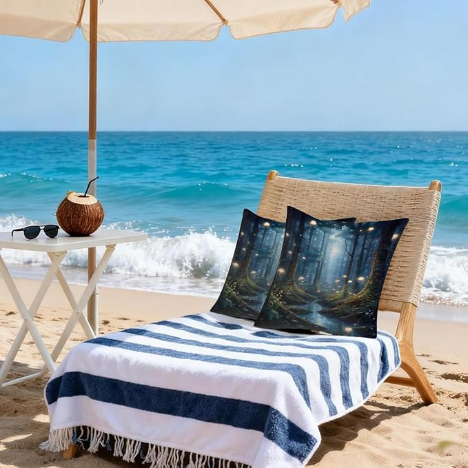 22x22 Inch Outdoor Pillow Covers Set of 2 Waterproof Throw Pillow Covers Decorative Couch Cushion Covers Art Forest River Square Pillowcases Protectors for Patio Garden Sofa