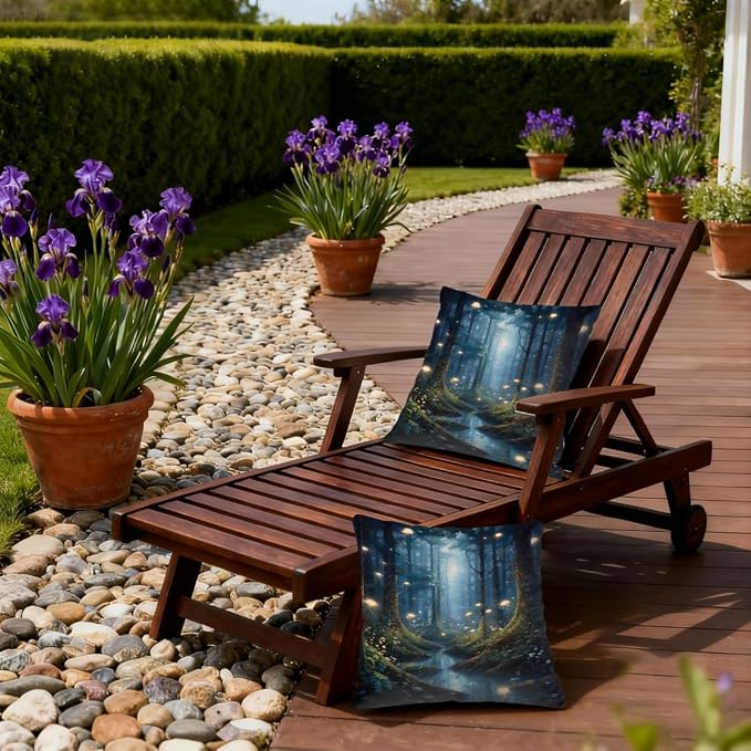 16x16 Inch Outdoor Pillow Covers Set of 2 Waterproof Throw Pillow Covers Decorative Couch Cushion Covers Art Forest River Square Pillowcases Protectors for Patio Garden Sofa