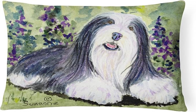 Caroline's Treasures SS8816PW1216 Bearded Collie Canvas Fabric Decorative Pillow Machine Washable, Indoor Outdoor Decorative Pillow for Couch, Bed or Patio, 12HX16W