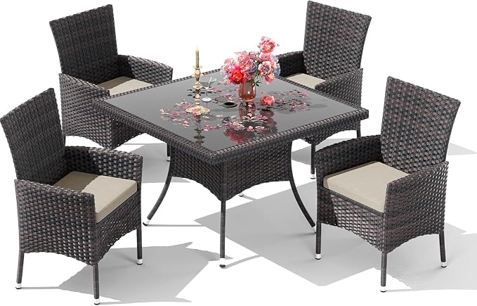 10 Pieces Outdoor Patio Dining Set,Patio Table and Chairs Rattan Outdoor Patio Furniture Set with Umbrella Hole,Dining Table Set for 8 with Chairs for Backyard,Garden and Kitchen,Brown