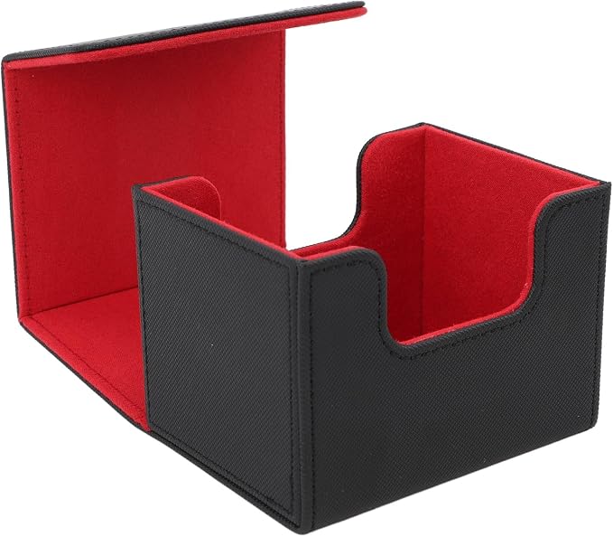 Zopsc PU Leather Card Deck Box with Magnetic Flap Lid, Large Capacity Card Holder for Game Cards Tarot Cards, Card Room Accessories Black Red