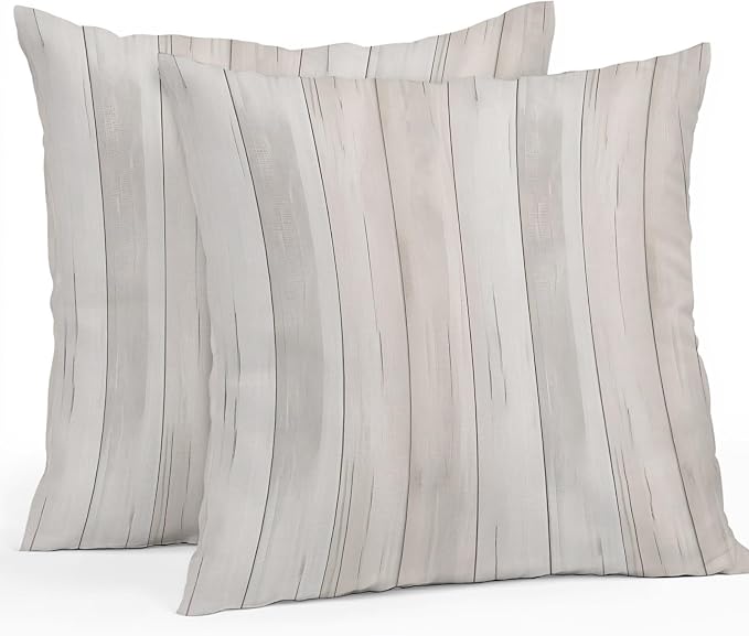Beige Outdoor Pillow Covers 16x16 Inch Throw Pillow Covers Set of 2 Waterproof Decorative Pillow Cases Farmhouse Simple Abstract Striped Wooden Grain Cushion Covers for Patio Furniture Garden Couch