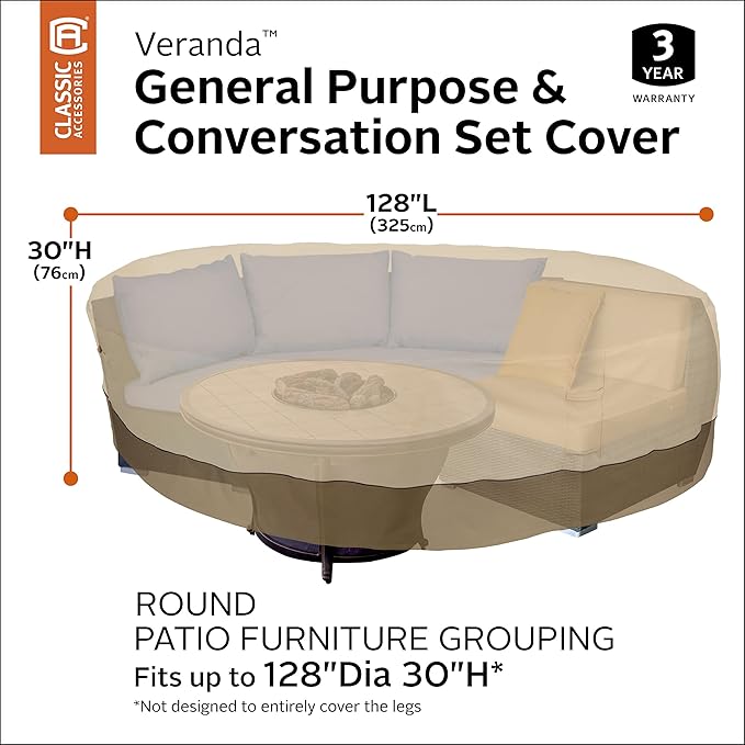 Classic Accessories Veranda Water-Resistant 128 Inch Round General Purpose Patio Furniture Cover, Patio Furniture Covers