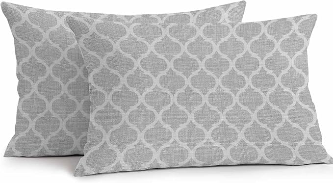 Grey Moroccan Outdoor Pillow Covers 20x12 Inch Lumbar Pillow Covers Set of 2 Waterproof Decorative Throw Pillow Cases Vintage Ethnic Abstract Geometric Stripes Cushion Covers for Patio Furniture
